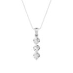 1 CT round three stone journey lab grown diamond pendant in 14K White Gold