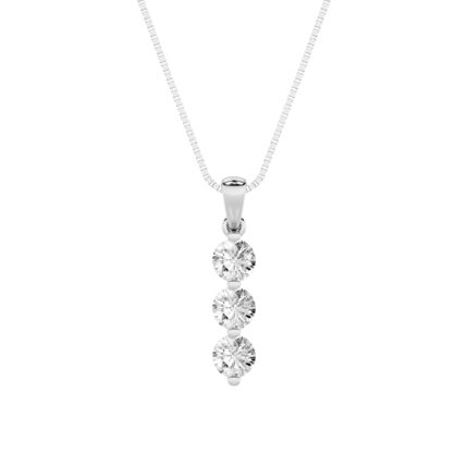 1 CT round three stone journey lab grown diamond pendant in 14K White Gold