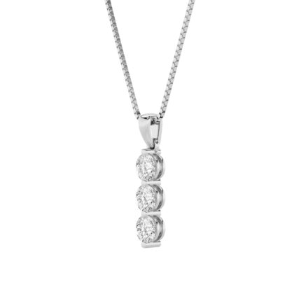1 CT round three stone journey lab grown diamond pendant in 14K White Gold