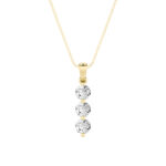 1 CT round three stone journey lab grown diamond pendant in 14K Yellow Gold
