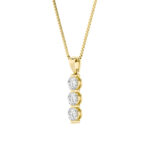 1 CT round three stone journey lab grown diamond pendant in 14K Yellow Gold