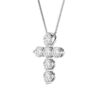 1.5 CT round bubble cross lab grown diamond pendant in 14K White Gold