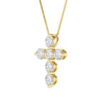 1.5 CT round bubble cross lab grown diamond pendant in 14K Yellow Gold