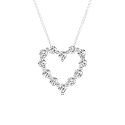 2 CT round diamond outline heart lab grown diamond pendant in 14K White Gold