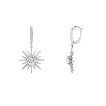 2ct Lab Grown Diamond Starburst Drop Earrings in 14K White Gold