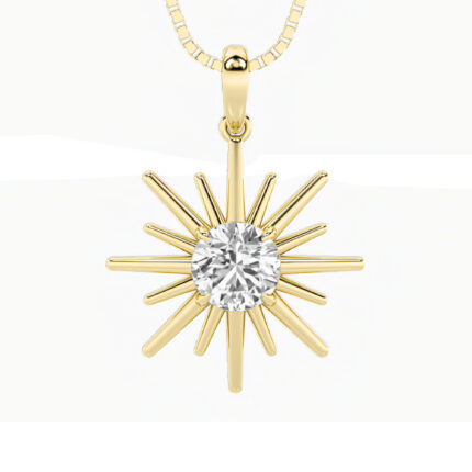 1.5 CT astralis sunburst round lab grown diamond pendant in 14K yellow gold