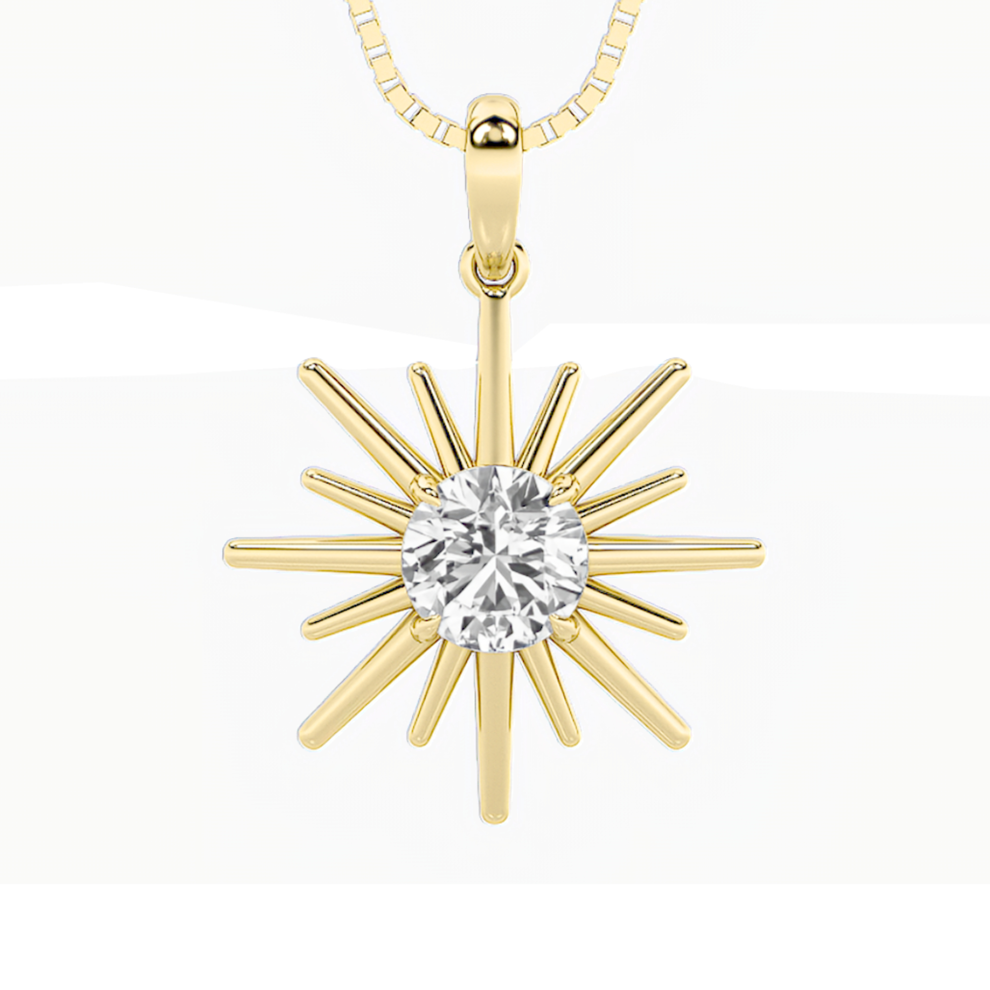 1.5 CT astralis sunburst round lab grown diamond pendant in 14K yellow gold