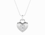 1 CT oval bezel puffed heart lab grown diamond pendant in 14K White Gold