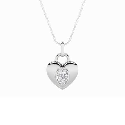 1 CT oval bezel puffed heart lab grown diamond pendant in 14K White Gold