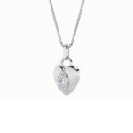 1 CT oval bezel puffed heart lab grown diamond pendant in 14K White Gold