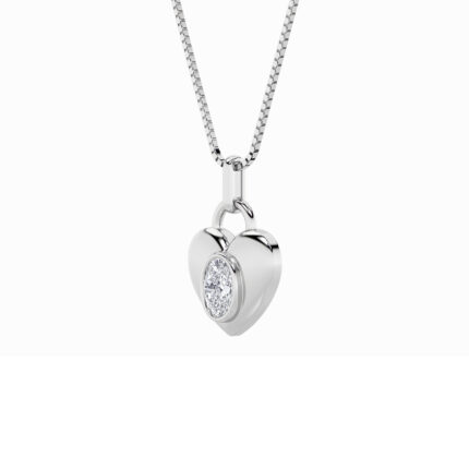 1 CT oval bezel puffed heart lab grown diamond pendant in 14K White Gold