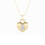 1 CT oval bezel puffed heart lab grown diamond pendant in 14K Yellow Gold