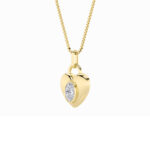 1 CT oval bezel puffed heart lab grown diamond pendant in 14K Yellow Gold