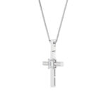0.5 CT emerald cut solitaire bar cross lab grown diamond pendant in 14K White Gold