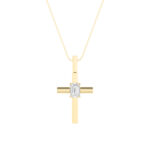 0.5 CT emerald cut solitaire bar cross lab grown diamond pendant in 14K Yellow Gold