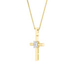 0.5 CT emerald cut solitaire bar cross lab grown diamond pendant in 14K Yellow Gold