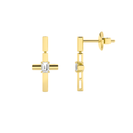 0.50ct Lab Grown Emerald Cut Diamond Cross Earrings in 14K Yellow Gold