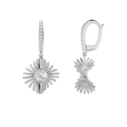 1ct Lab Grown Diamond Bezel Sunburst Drop Earrings in 14K White Gold