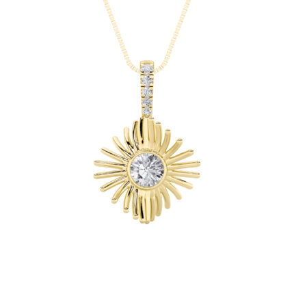 0.5 CT round sunburst medallion lab grown diamond pendant in 14K Yellow Gold