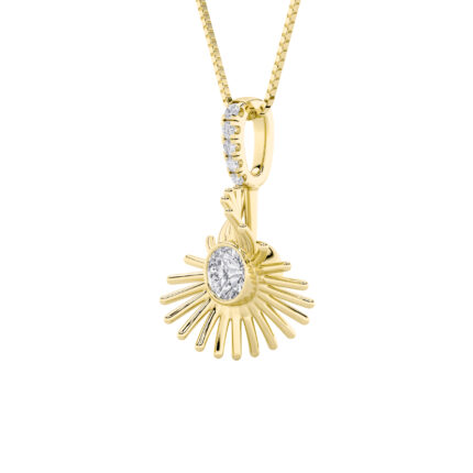 0.5 CT round sunburst medallion lab grown diamond pendant in 14K Yellow Gold