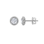 beaded round lab grown diamond studs in 14K White Gold