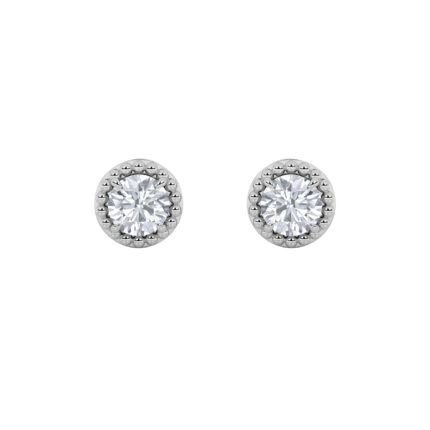 beaded round lab grown diamond studs in 14K White Gold