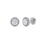 beaded round lab grown diamond studs in 14K White Gold