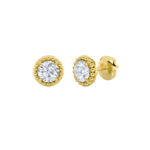 beaded round lab grown diamond studs in 14K Yellow Gold