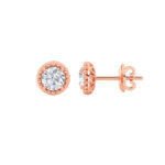 beaded round lab grown diamond studs in 14K Rose Gold