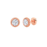 beaded round lab grown diamond studs in 14K Rose Gold