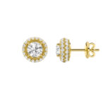 vintage round halo lab grown diamond studs in 14K Yellow Gold