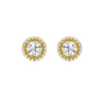 vintage round halo lab grown diamond studs in 14K Yellow Gold