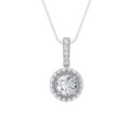 1 CT round halo with pave bail lab grown diamond pendant in 14K White Gold