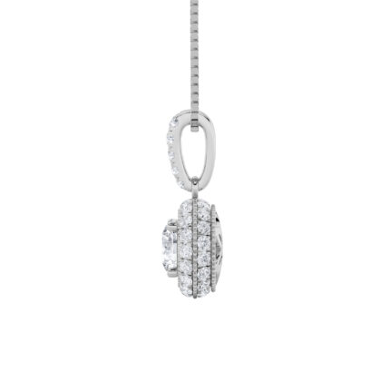 1 CT round halo with pave bail lab grown diamond pendant in 14K White Gold