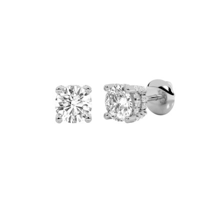 four-prong round lab grown diamond studs in 14K White Gold