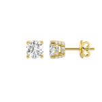 four-prong round lab grown diamond studs in 14K Yellow Gold