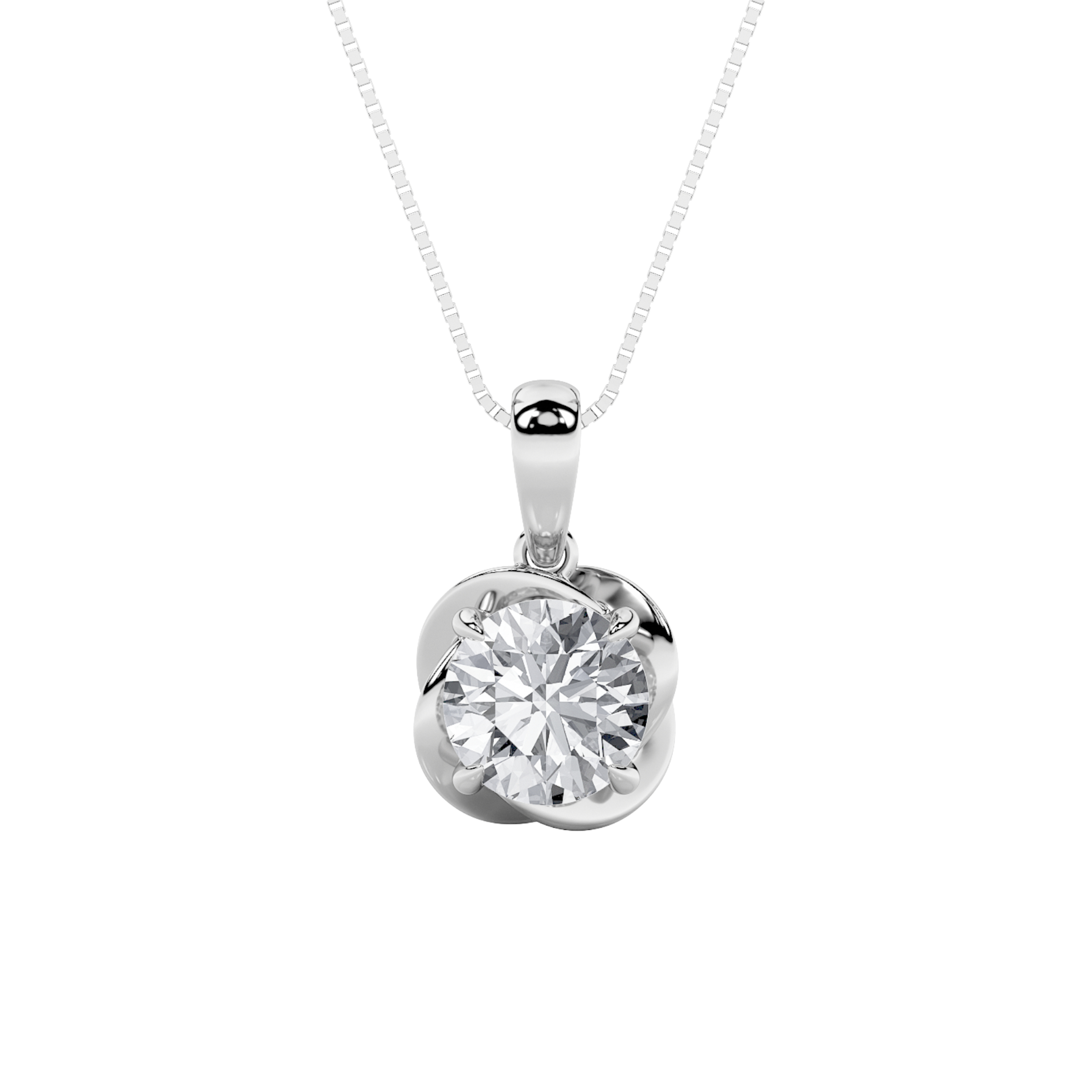 2 CT round bezel swirl solitaire lab grown diamond pendant in 14K White Gold