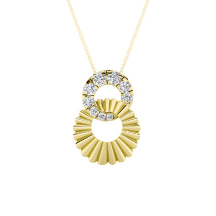 0.5 CT round double circle sunray lab grown diamond pendant in 14K Yellow Gold