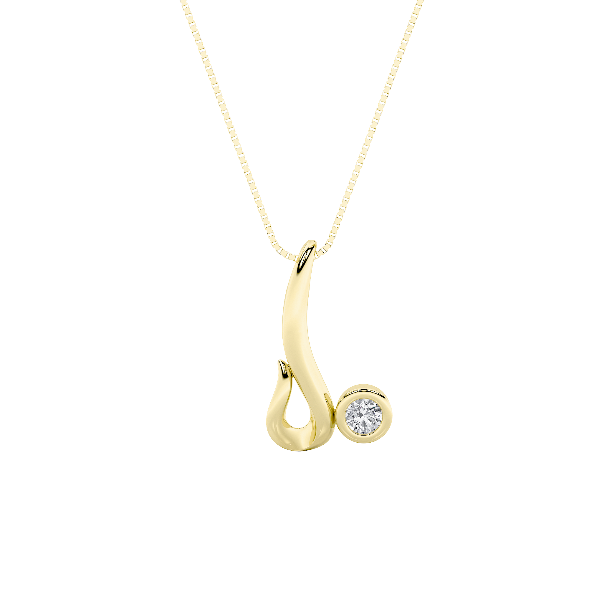 0.25 CT round wave hook lab grown diamond pendant in 14K Yellow Gold