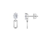1ct Lab Grown Emerald Cut Stud Paperclip Drop Earrings in 14K White Gold