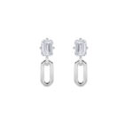 1ct Lab Grown Emerald Cut Stud Paperclip Drop Earrings in 14K White Gold