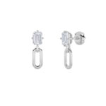 1ct Lab Grown Emerald Cut Stud Paperclip Drop Earrings in 14K White Gold