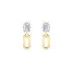 1ct Lab Grown Emerald Cut Stud Paperclip Drop Earrings in 14K Yellow Gold