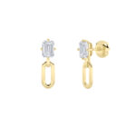 1ct Lab Grown Emerald Cut Stud Paperclip Drop Earrings in 14K Yellow Gold