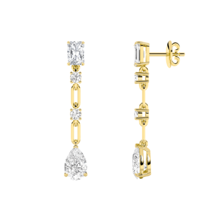 5.5ct Lab Grown Radiant & Pear Diamond Link Earrings in 14K Yellow Gold