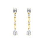 5.5ct Lab Grown Radiant & Pear Diamond Link Earrings in 14K Yellow Gold