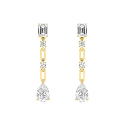 5.5ct Lab Grown Radiant & Pear Diamond Link Earrings in 14K Yellow Gold
