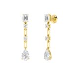 5.5ct Lab Grown Radiant & Pear Diamond Link Earrings in 14K Yellow Gold
