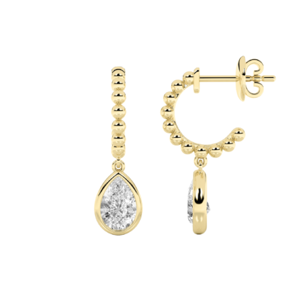 1ct Lab Grown Bezel Pear Diamond Hoop Drop Earrings in 14K Yellow Gold