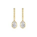 1ct Lab Grown Bezel Pear Diamond Hoop Drop Earrings in 14K Yellow Gold